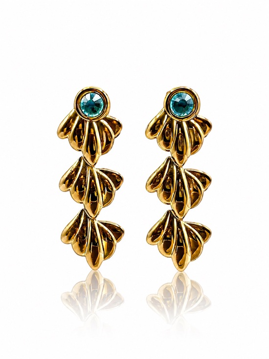 Jewelry - Gold Drop Earrings with Teal Crystal Accent